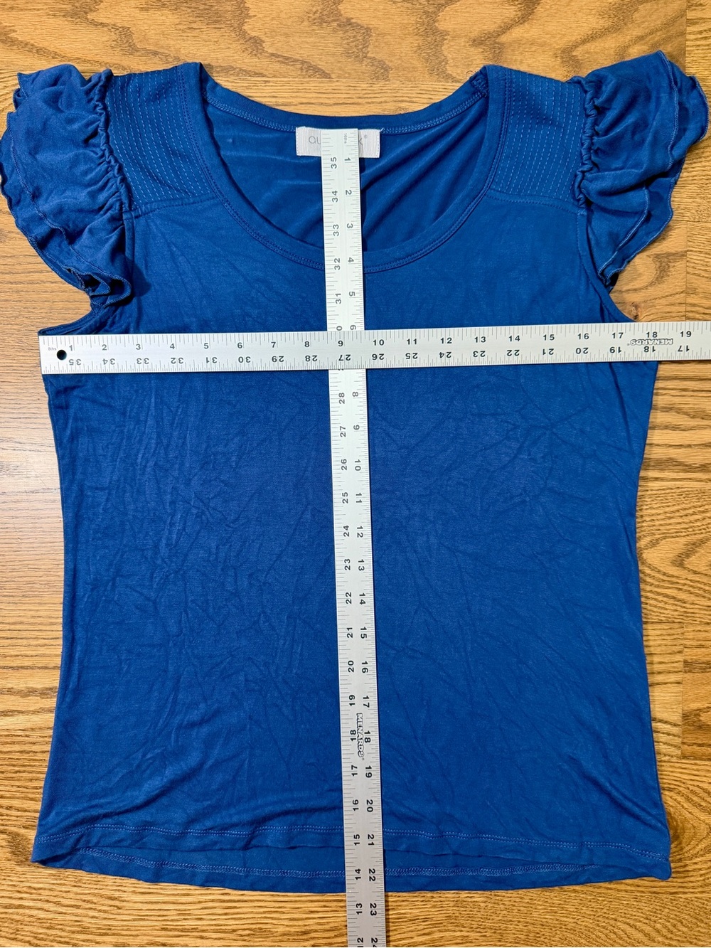 August Silk Blue Ruffle Sleeve Scoop Neck Top - Picture 4 of 6